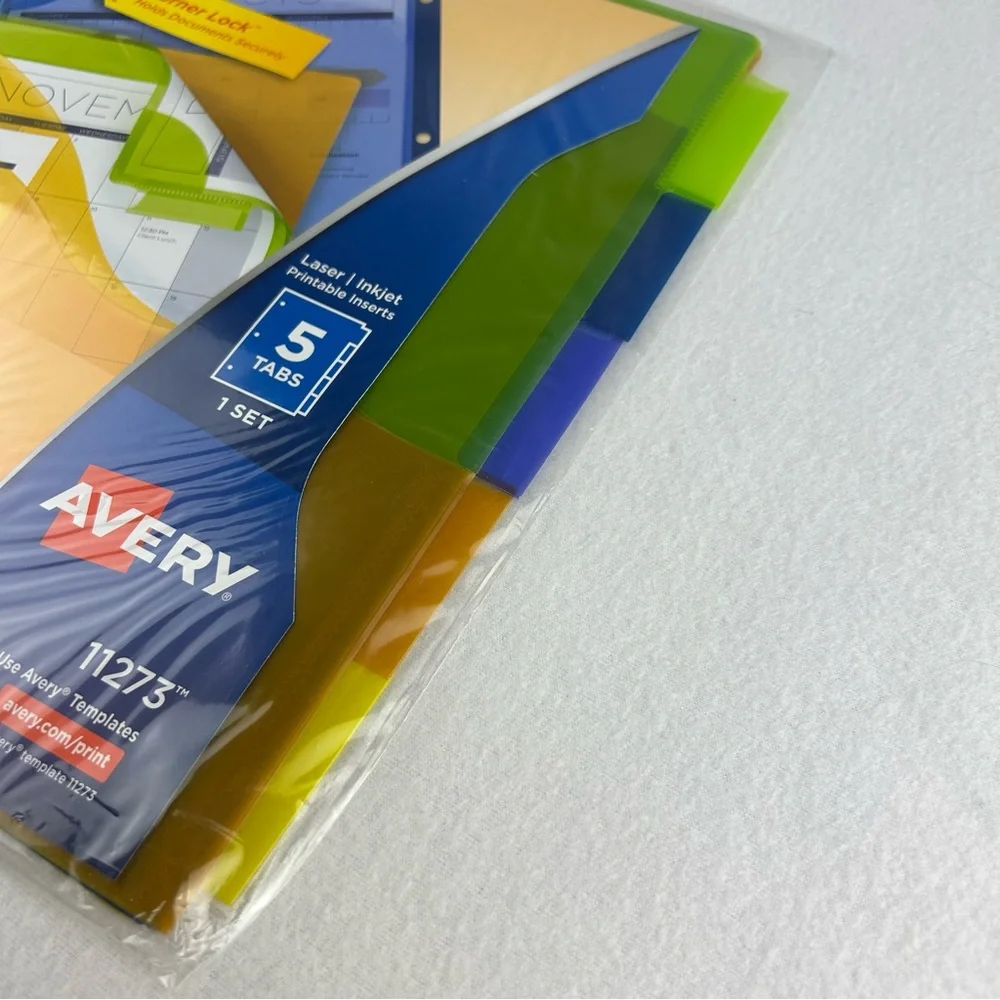 Avery 5 Big Tab Insertable 3 Pocket Corner Lock Plastic Dividers 11273 Lot of 2
